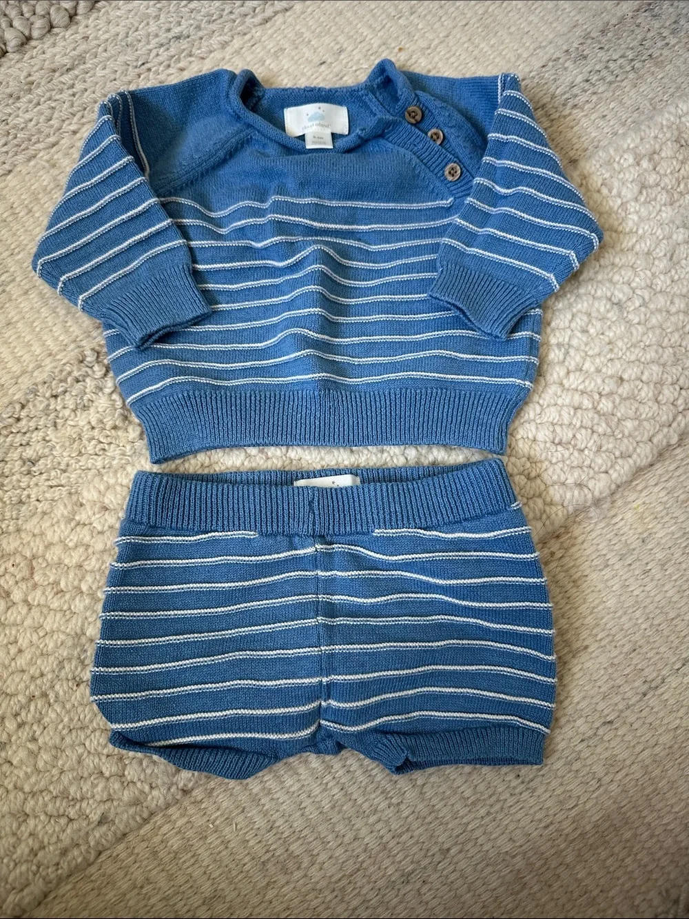 cloud island Blue & White Striped Knit Sweater & Shorts Set